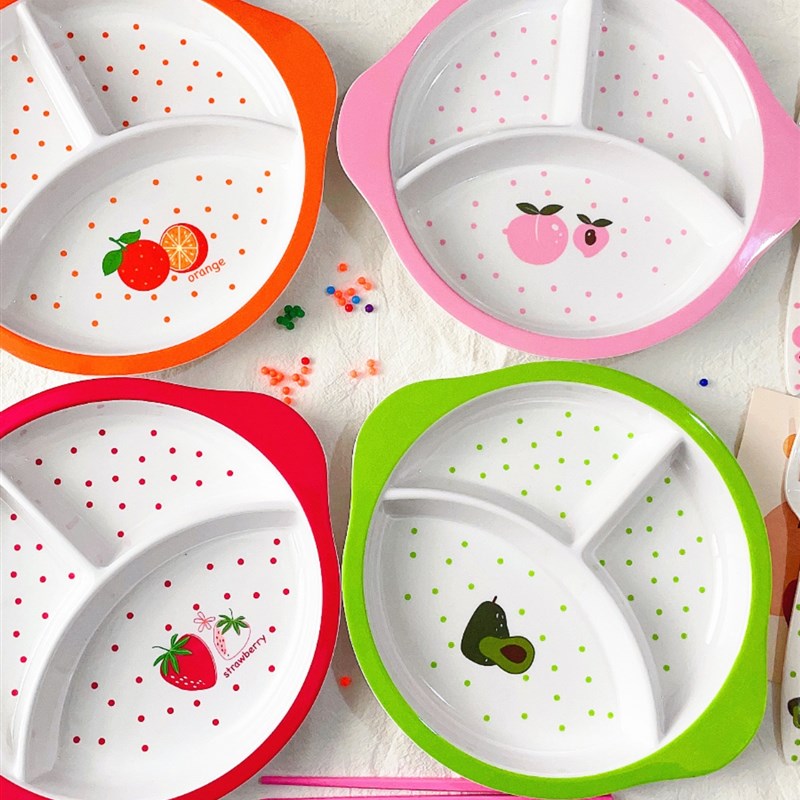 卡通密胺儿童餐具套装宝宝家用辅食餐盘碗幼儿园分格餐盘勺叉无毒