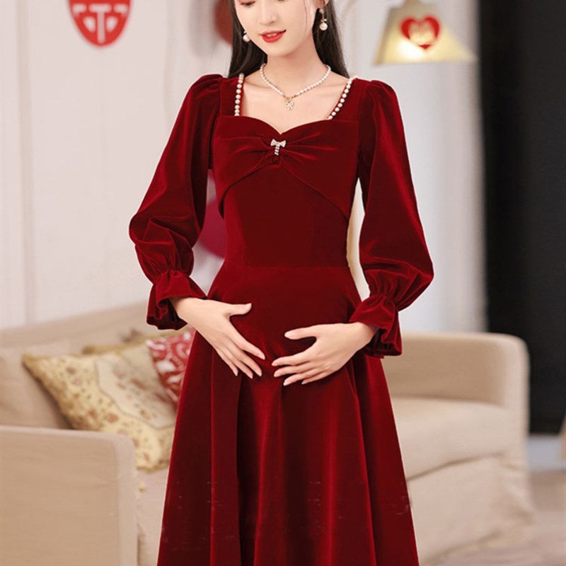 敬酒服新娘2024秋冬酒红色结婚订婚回门气质礼服连衣裙女平时可穿