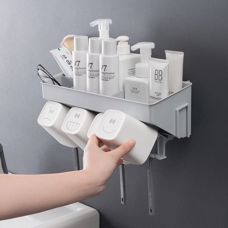 吸壁式牙刷架置物架子刷牙杯免打孔牙杯卫生间壁挂漱口杯洗漱套装