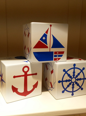 创意卡通方形方块摆件海洋家居客厅玄关书柜儿童卧室书房桌面装饰