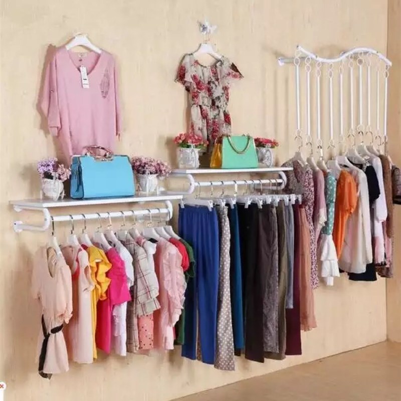 铁艺服装店U型侧挂女装展示架挂衣架货架包店上墙正侧挂白色木板