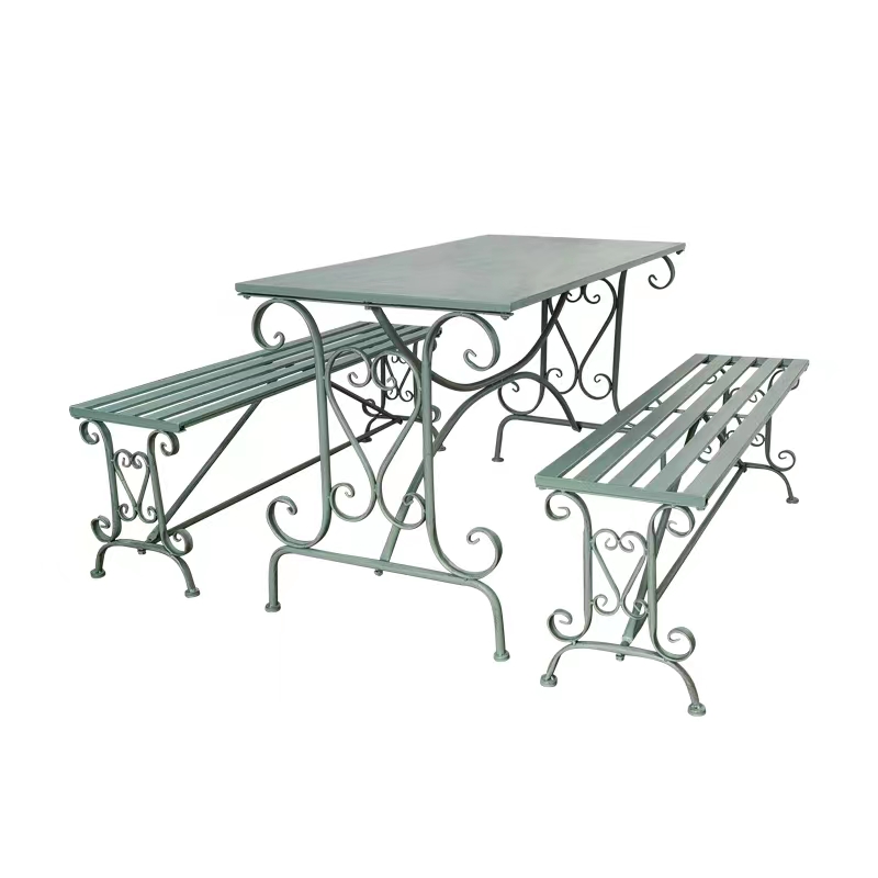 户外桌椅组合三件套铁艺实木美式复古花园庭院露台阳台长桌椅