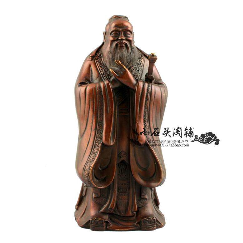 黄铜仿古紫铜孔子人物像摆件孔圣人雕像古玩铜器书房家居客厅摆设