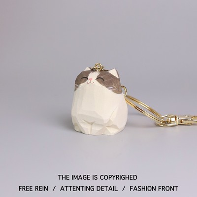 木雕钥匙扣可爱猫咪布偶猫挂件日系治愈系钥匙链挂饰玩具礼物