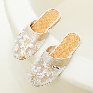 优雅包头中式风蕾丝藤草亚草清凉拖鞋女防滑室内家用居家外穿夏天