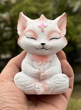 白色狐狸打坐创意阳台别墅雕塑花园树脂花器庭院个性户外多肉花盆