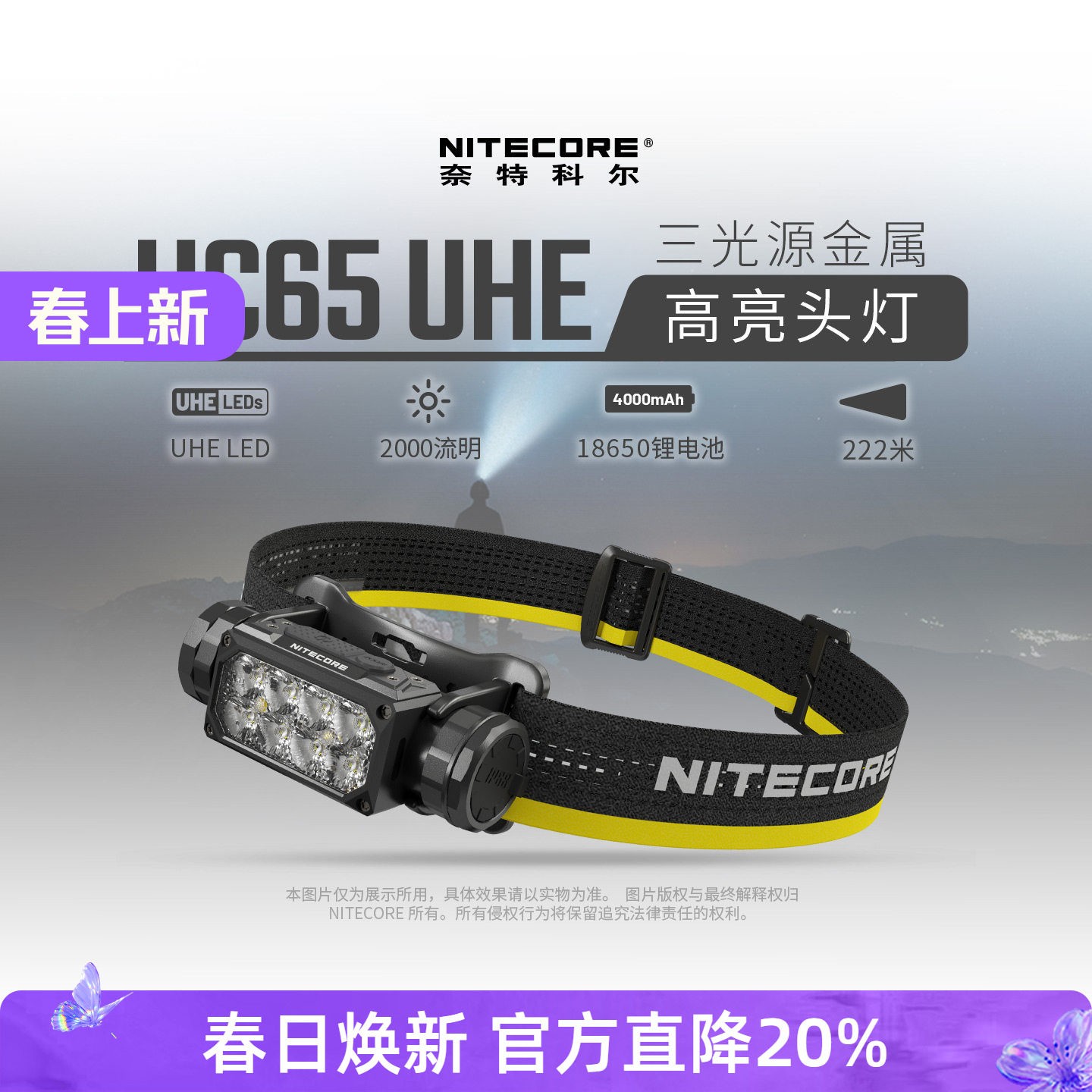 NITECORE奈特科尔HC65 UHE户外头灯强光超亮头戴式 探索新境同款图片