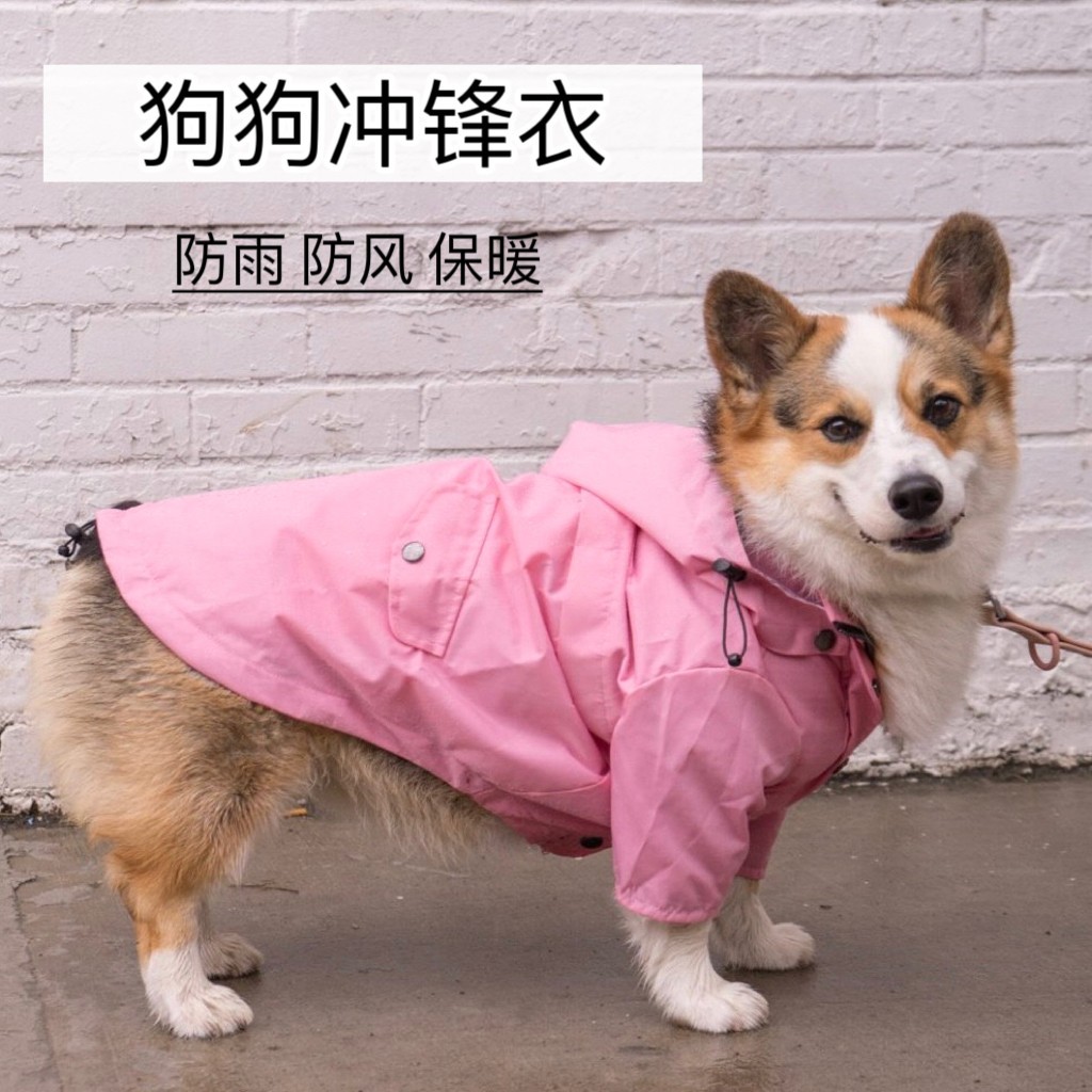 狗狗冲锋衣防雨防风外套两脚宠物衣服保暖雨披柴犬柯基中大型犬