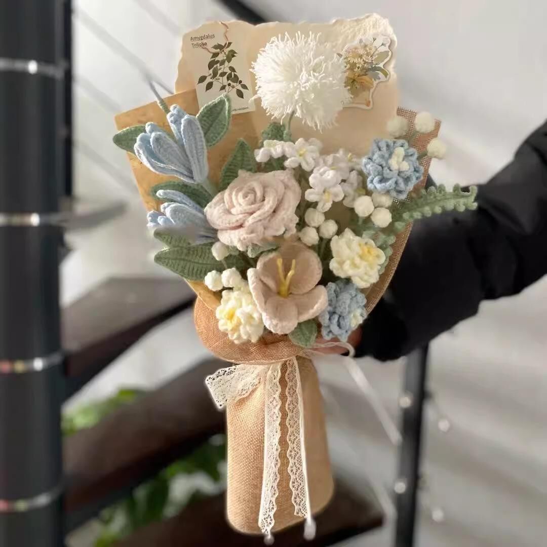 毛线礼物针织花花束混搭酒杯手捧花束成品女神节送对象毕业礼物花