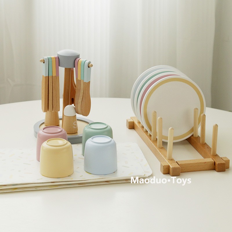 儿童餐具套装仿真厨具杯碟盘子木质宝宝厨房过家家玩具女孩网红UM