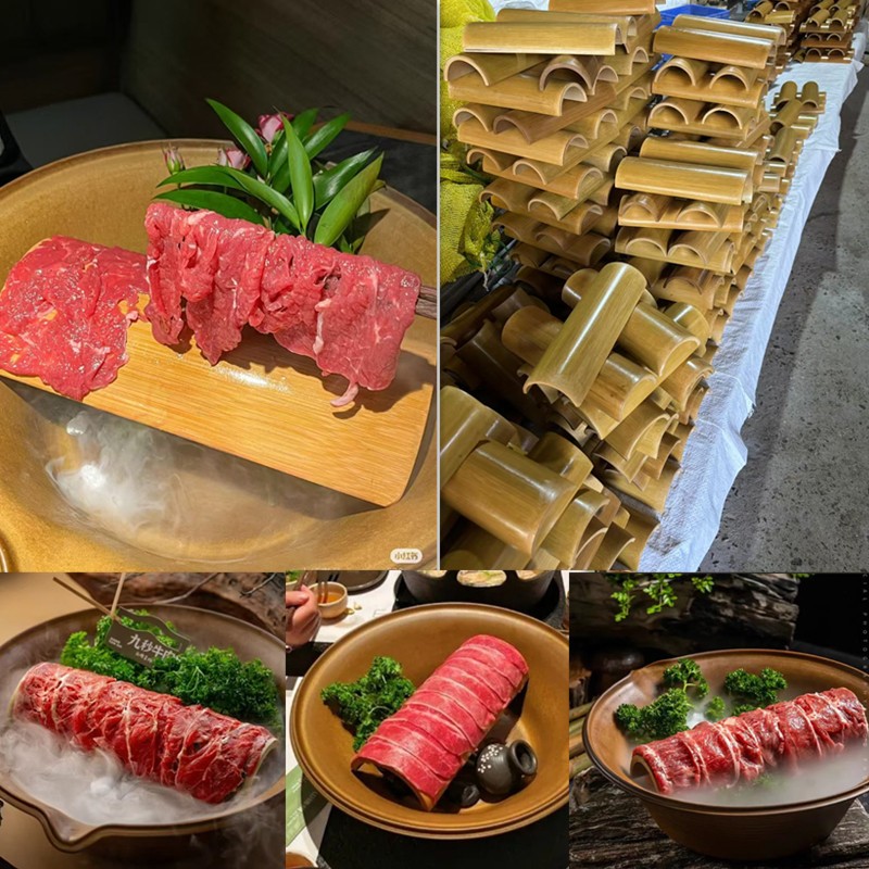 牛肉火锅刺身装饰竹筒半圆竹节海鲜姿造摆盘菜品点缀摆件意境拼盘