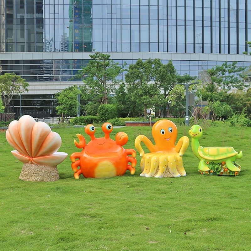 户外海洋坐凳章鱼雕塑装饰品螃蟹玻璃钢乌龟贝壳休闲座椅卡通摆件
