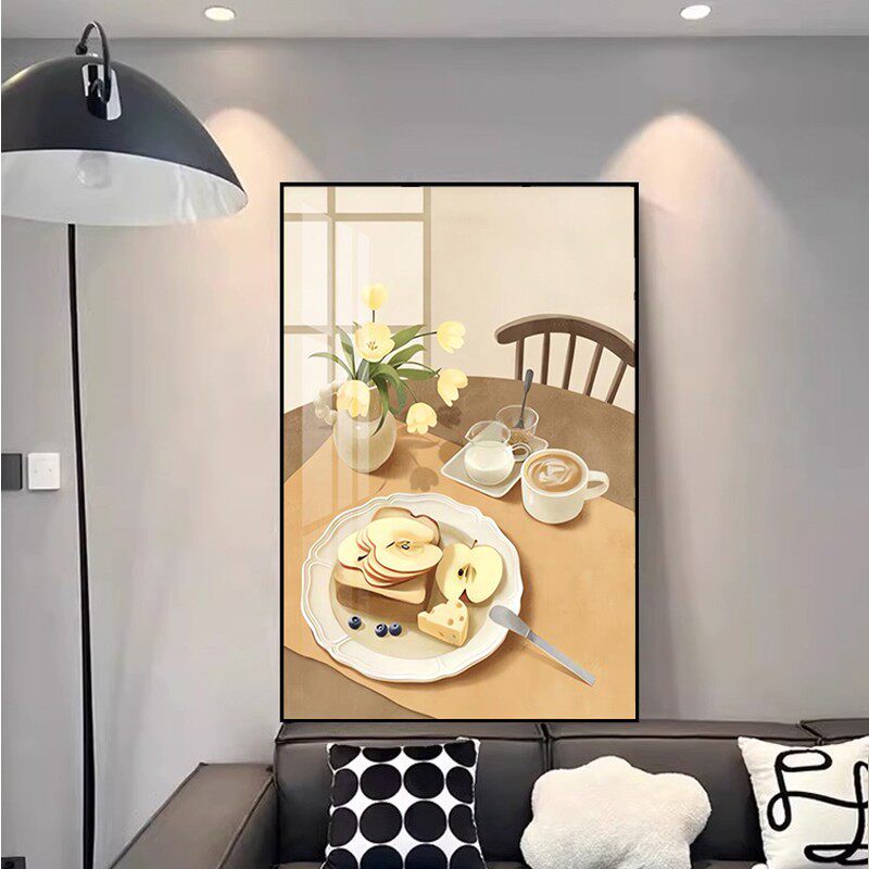 现代简约轻奢餐厅装饰画饭厅餐具奶油风背景墙面高级感餐桌上壁画
