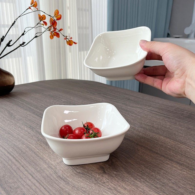 陶瓷简约创意四方高脚碗食堂饭厅米饭碗火锅自助餐调料小碗水果碗