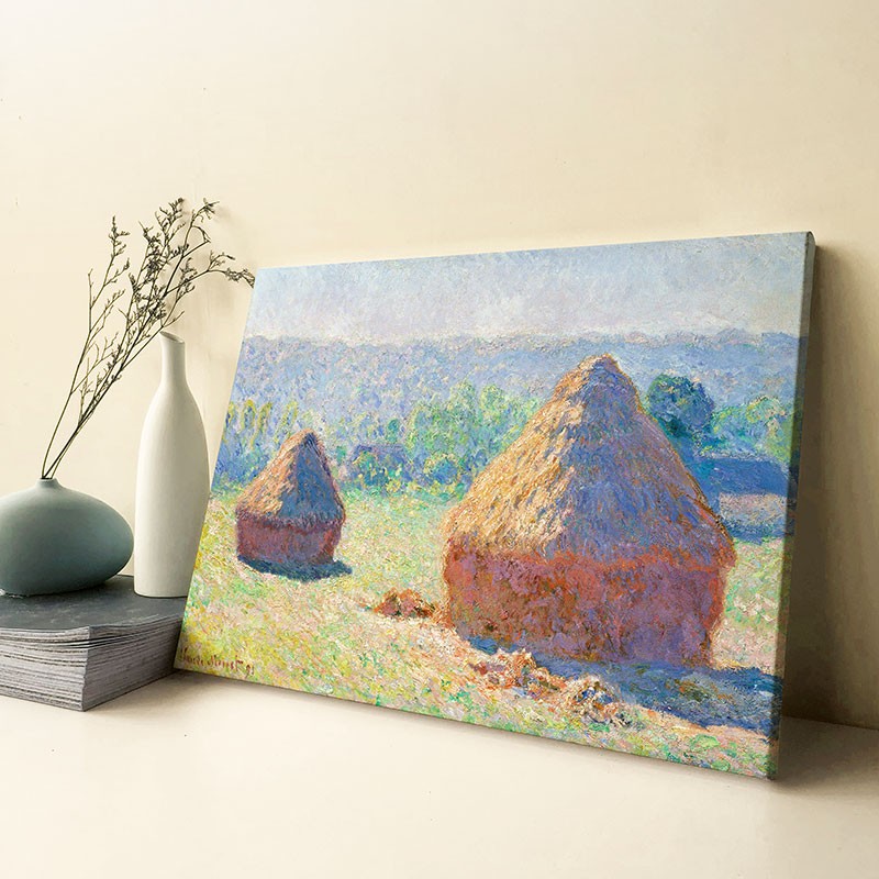 莫奈《干草垛》客厅背景墙装饰画餐厅玄关油画挂画北欧简约无框画