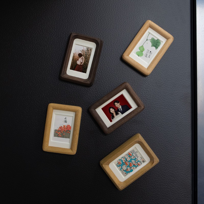实木榫卯证件照相框胡桃木免钉磁吸冰箱贴相框磁吸实木迷你相框