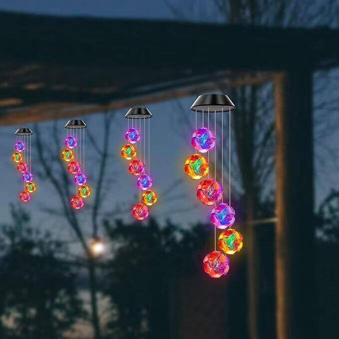 太阳能LED彩色球形风铃庭院灯户外装饰挂件景观灯花园灯彩灯吊灯