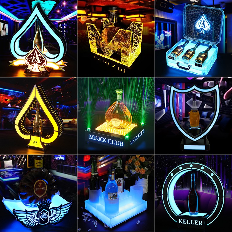 发光酒座酒吧ktv洋酒香槟展示架XO激光底座创意黑桃a钻石酒托商用