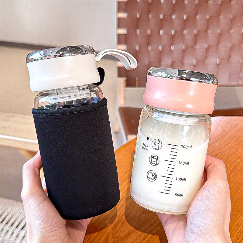 小号玻璃杯2025新款刻度牛奶杯子女士泡茶水杯茶水分离便携透明杯