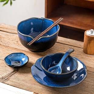 日式碗盘礼盒家用现代复古陶瓷碗碟套装送礼乔迁餐具一人食碗筷