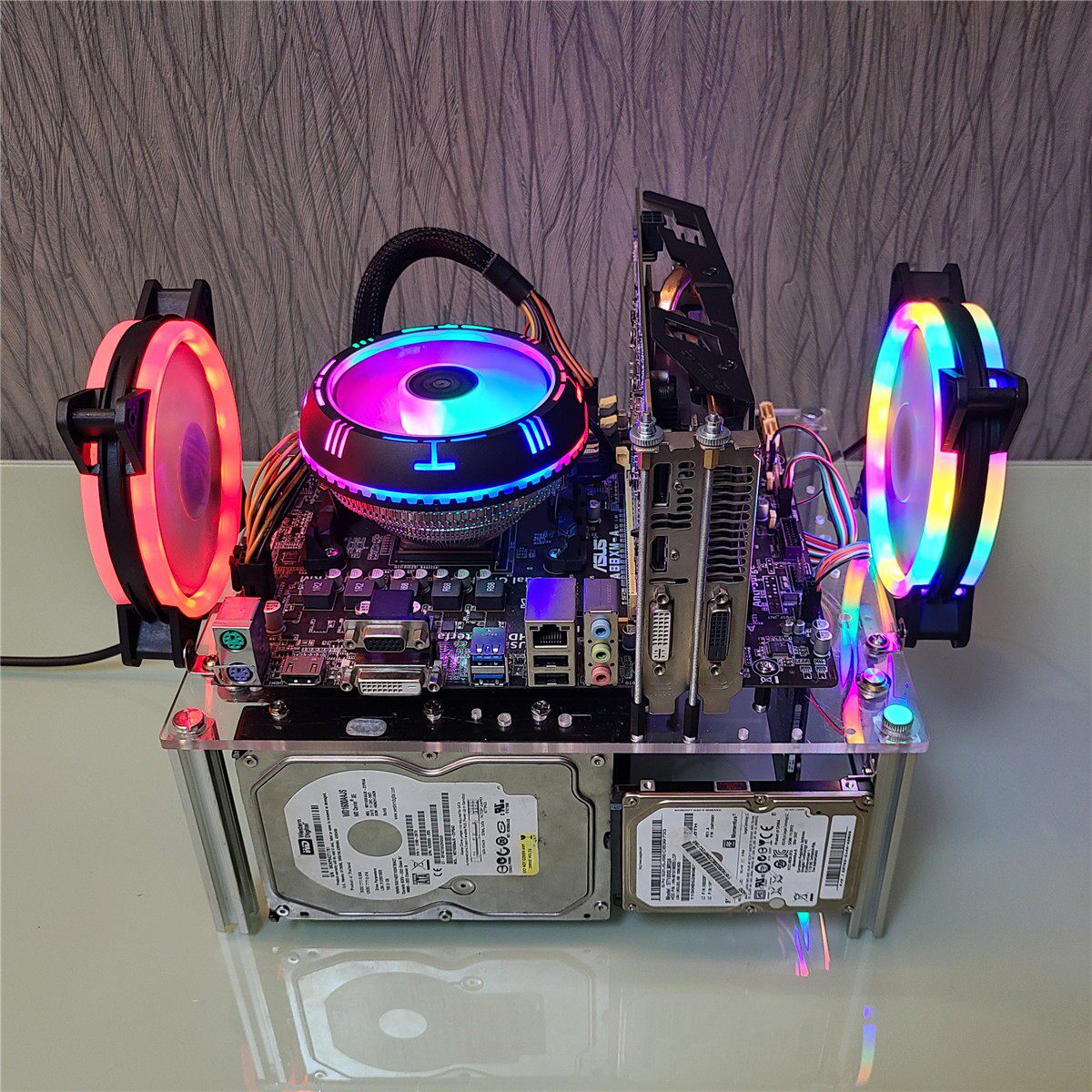 电脑机箱下置电源ITX开放式MATX全透明压克力玻璃DIY主板支架水冷