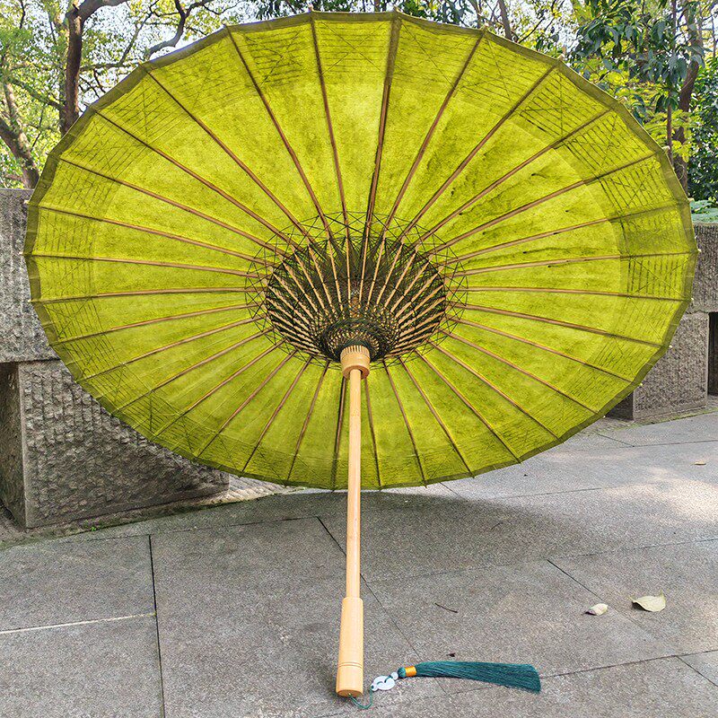 浸染手造纸复古油纸伞非遗传统手工实用晴雨两用汉服伞复古绿色