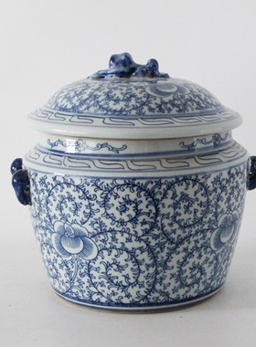 青花瓷器茶叶罐陶瓷花瓶客厅仿古花瓶喜字盖罐瓷器中式花器摆件