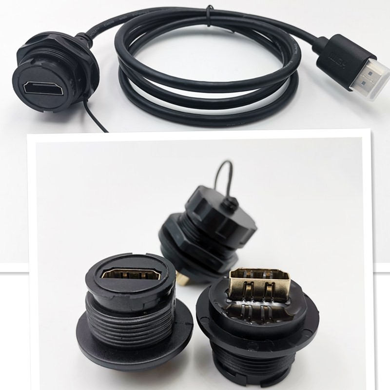 HDMI2.0数据信号4K高清航空安装直通双头转接公头母座防水连接器
