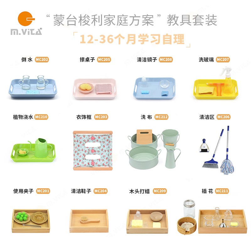 蒙氏教具蒙生蒙台梭利家庭方案12-36月儿童益智学习生活自理