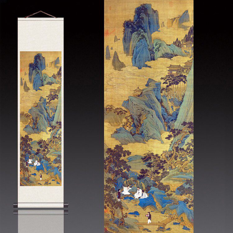 名家字画仇英桃源仙境图新中式山水国画餐厅客厅书房玄关故宫挂画