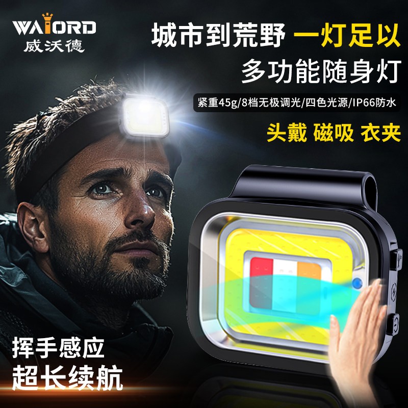 威沃德磁吸头灯迷你可携式强光超亮夜钓灯户外头戴式充电