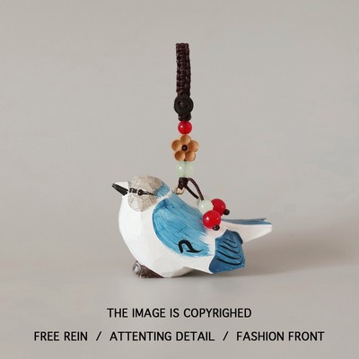 灰蓝山雀！手工木雕小鸟挂件实木汽车钥匙扣可爱装饰书包包挂饰