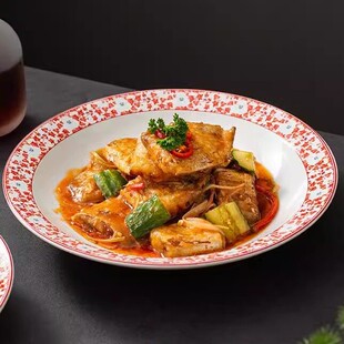 11英寸红枫叶炒盘子湘菜赣菜川菜小炒肉盘特色私房菜商用餐具汤盘