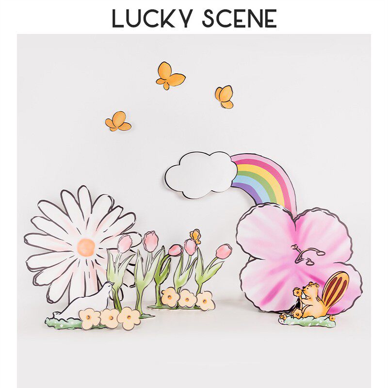 【吉祥道具】彩虹花朵手绘风生日kt板摆件宝宝生日装饰拍照道具