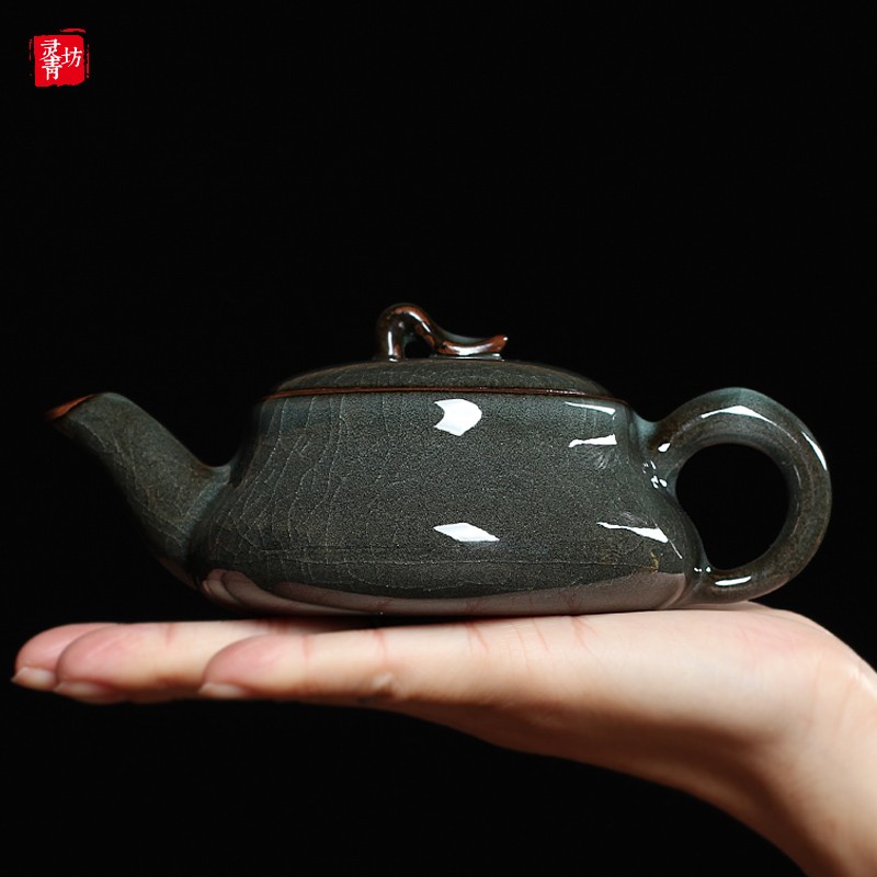 青瓷纯手工茶壶单壶哥窑铁胎功夫茶具一壶两杯家用高档陶瓷泡茶壶