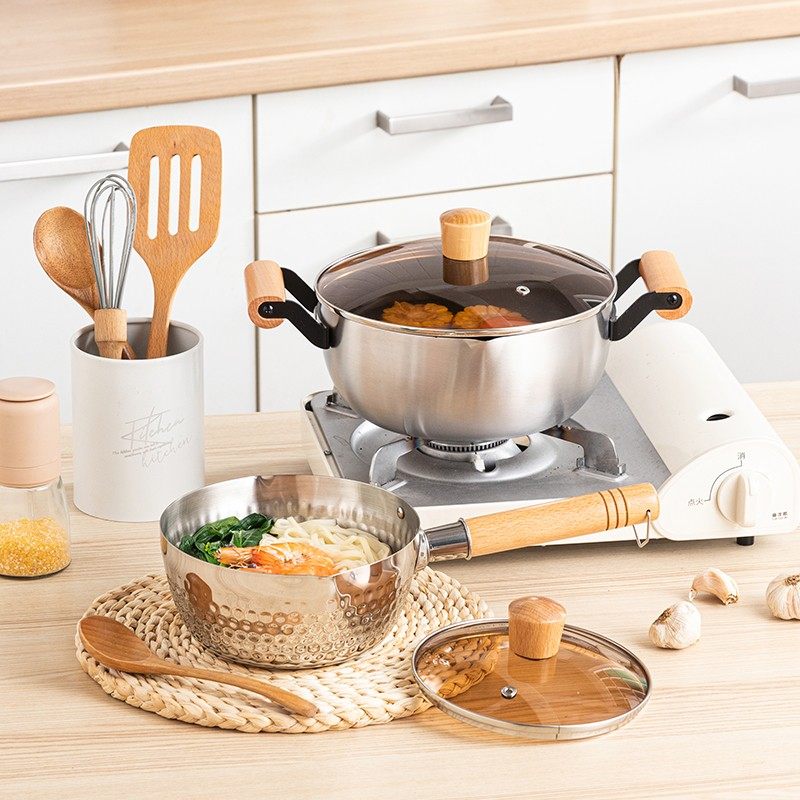 304不锈钢双耳汤锅加厚家用熬汤锅燃气奶锅泡面日式雪平锅不粘锅