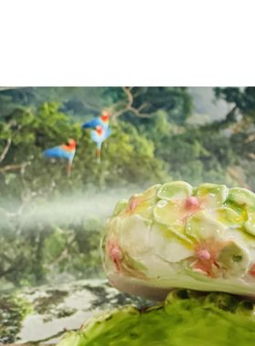 瓷蓓手捏造景花碗陶瓷高温釉下绣球花小碟收纳小花盆乔迁新居礼物