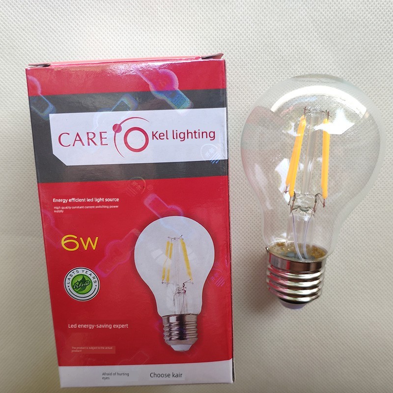 CARE开尔照明6W螺口LED灯丝灯黄光830玻璃灯泡暖3000暖白色球A60