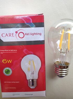 CARE开尔照明6W螺口LED灯丝灯黄光830玻璃灯泡暖3000暖白色球A60
