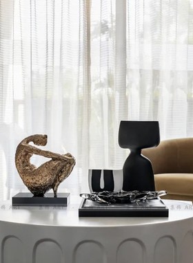 现代轻奢水滴玻璃水果盘托盘摆件家用餐桌客厅茶几样板房组合摆件