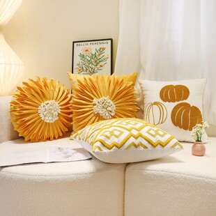 北欧黄色抱枕客厅沙发床头护腰靠枕北欧简约不含芯南瓜色时尚靠垫