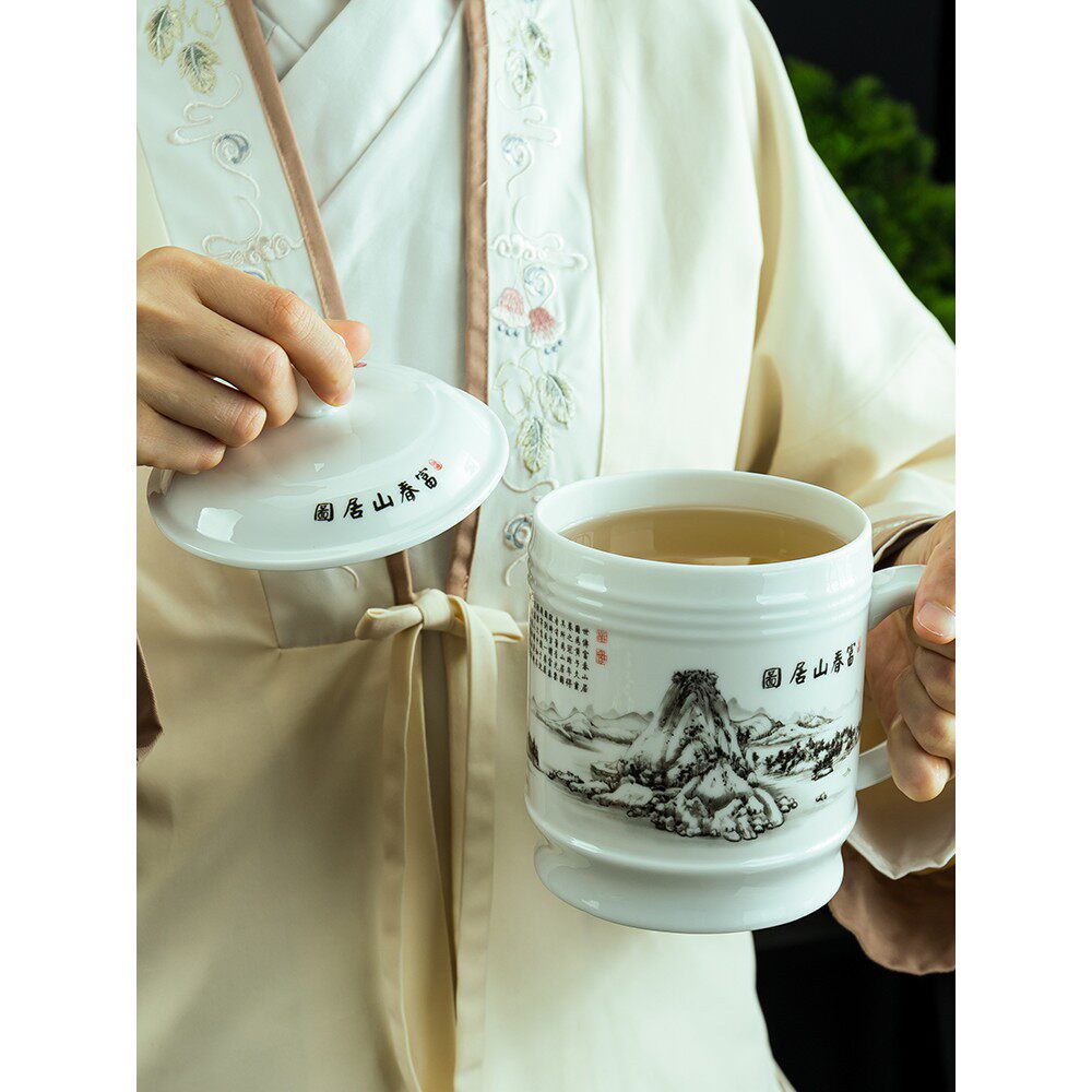 特大泡茶杯陶瓷咖啡水杯带盖办公家用个人专用大容量1000ml茶缸