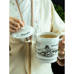 特大泡茶杯陶瓷咖啡水杯带盖办公家用个人专用大容量1000ml茶缸