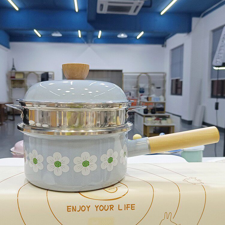 珐琅特厚汤锅搪瓷单柄防烫奶锅泡面锅早餐蒸锅可加热宝宝辅食锅