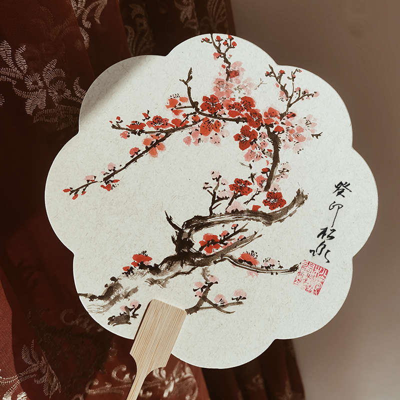 松泉 手写题字定制中国风古风团扇汉服旗袍走秀拍照风手绘扇子