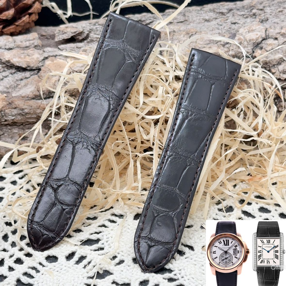 福西达表行 适配卡地亚卡历博坦克WT200006手表真皮带 鳄鱼皮表带
