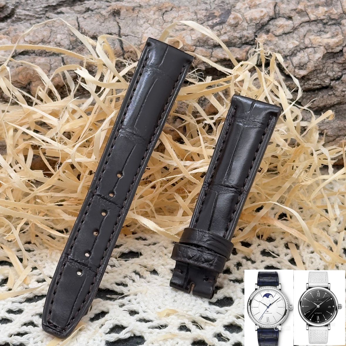 福西达表行适配IWC万国表柏涛菲诺系列手表真皮鳄鱼皮表带16 18mm