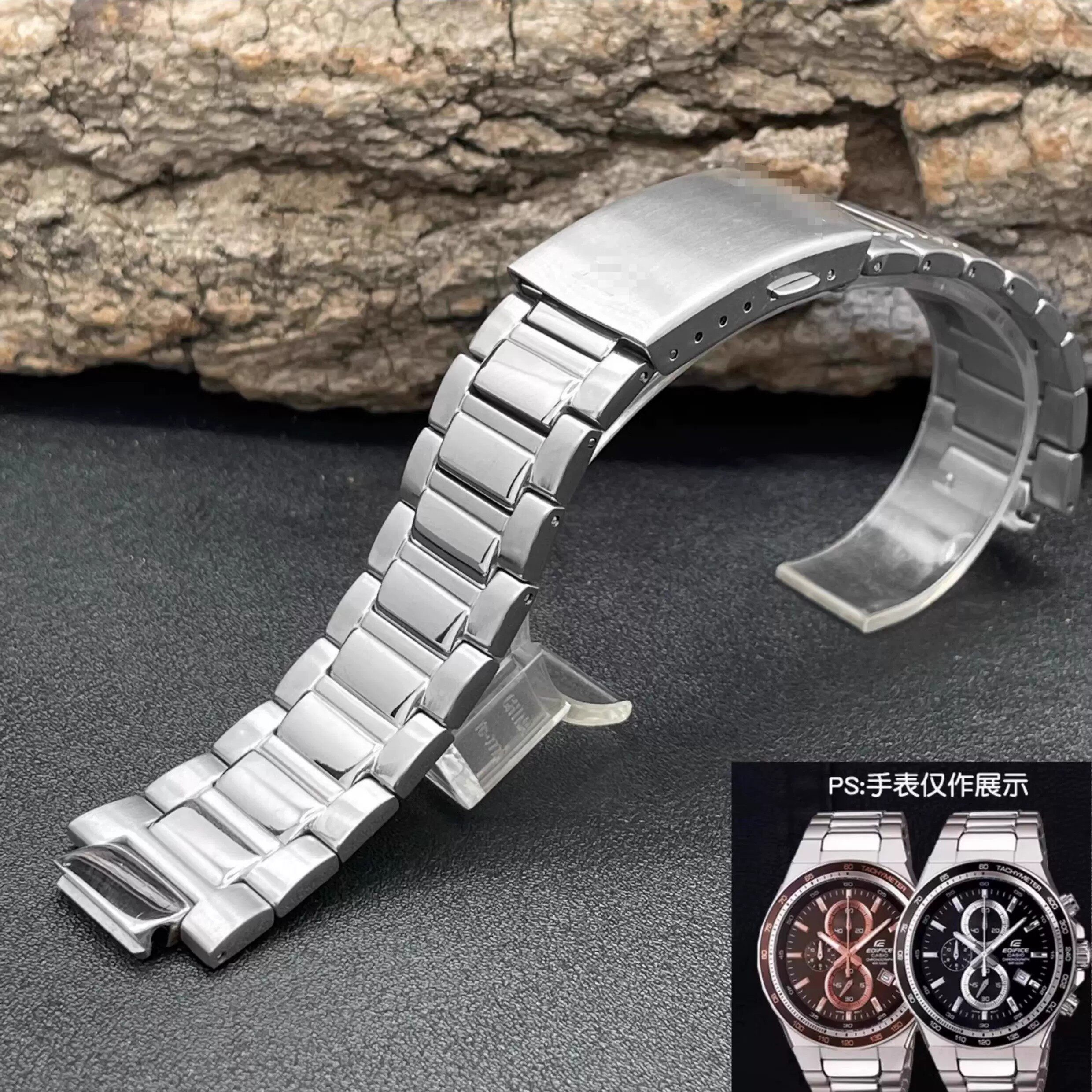 福西达 适配卡西欧5118表带 EF-546D 实心钢带 手表链配件14mm 男