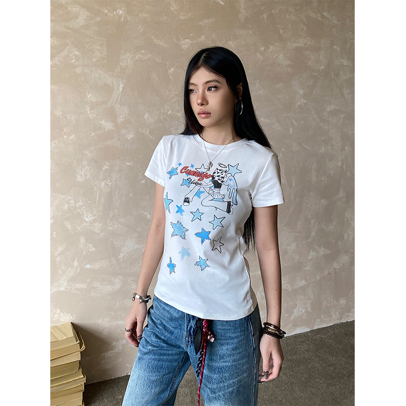 美式星星少女正肩短袖T恤