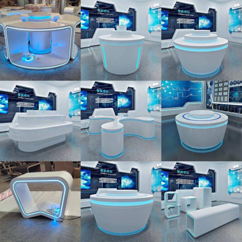 多层创意圆形发光展示台烤漆科技感中岛台科技馆陈列柜定制展示柜